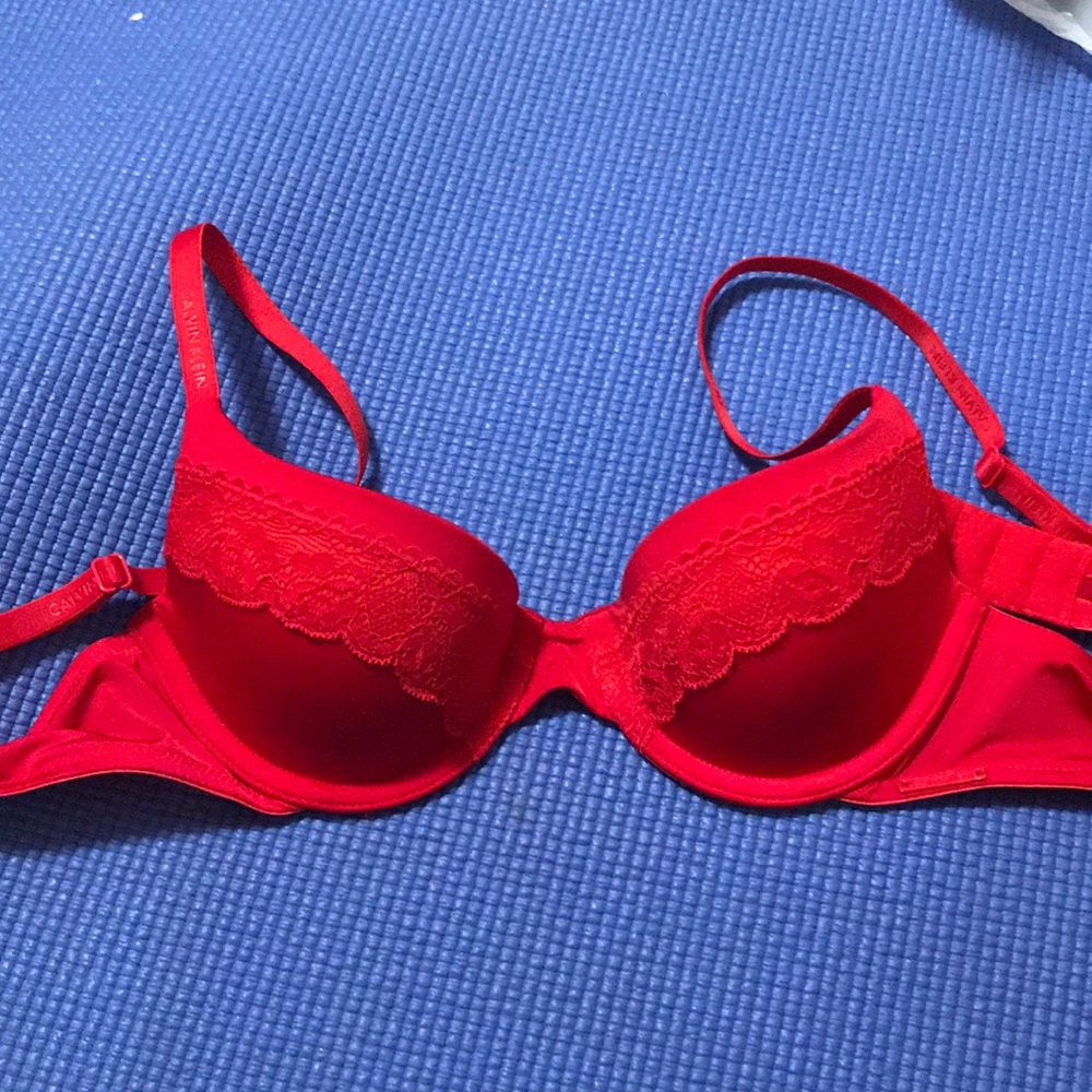 Calvin Klein red lace demi bra